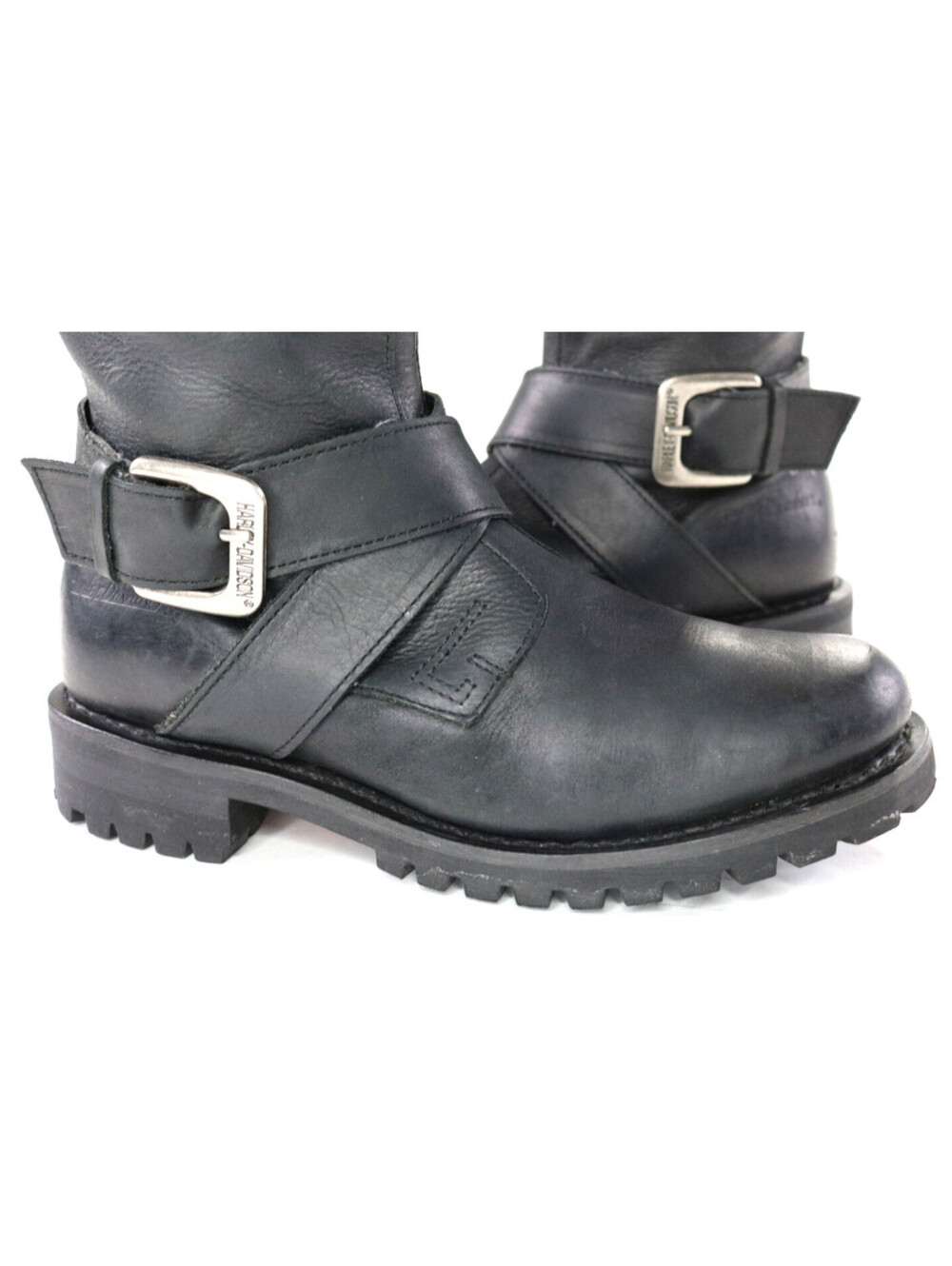 womens zip up harley davidson riding boots 7 black leather ankle 8" pull buckle